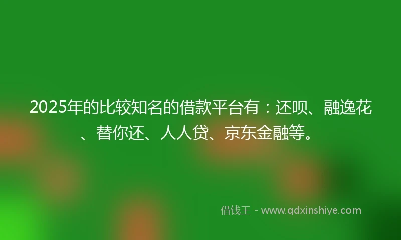 2025年的比较知名的借款平台有：还呗、融逸花、替你还、人人贷、京东金融等。