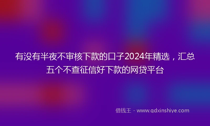 有没有半夜不审核下款的口子2024年精选，汇总五个不查征信好下款的网贷平台