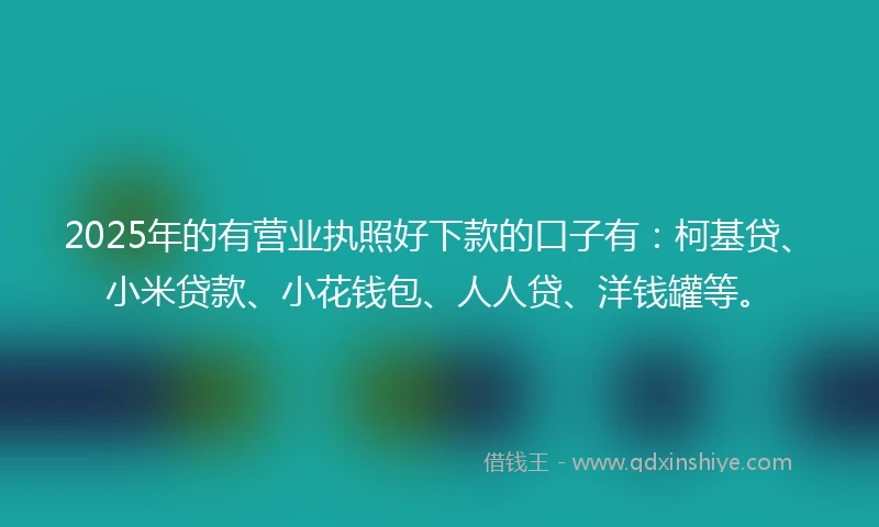 2025年的有营业执照好下款的口子有：柯基贷、小米贷款、小花钱包、人人贷、洋钱罐等。