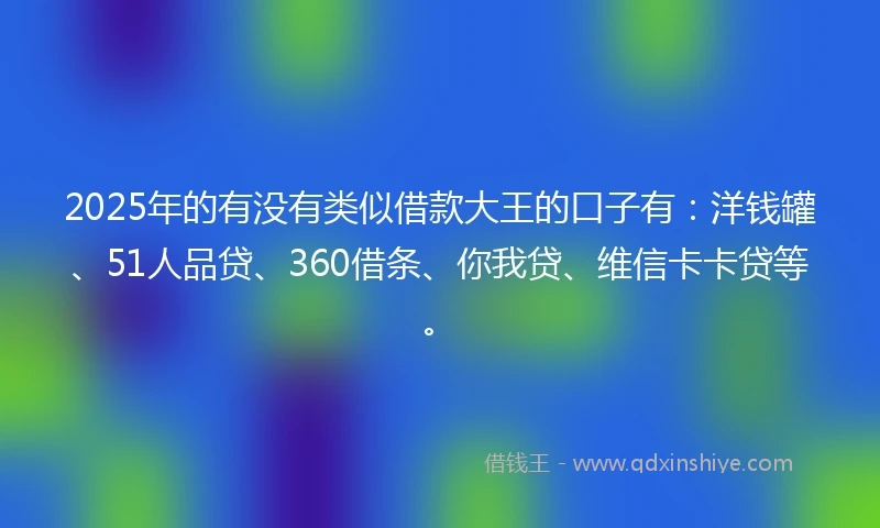 2025年的有没有类似借款大王的口子有：洋钱罐、51人品贷、360借条、你我贷、维信卡卡贷等。
