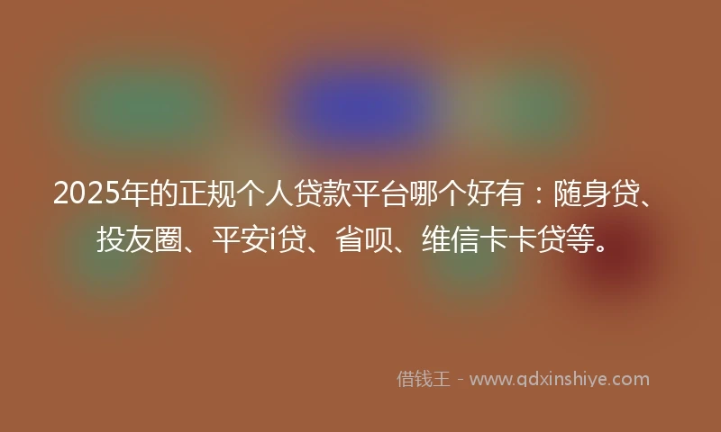 2025年的正规个人贷款平台哪个好有：随身贷、投友圈、平安i贷、省呗、维信卡卡贷等。