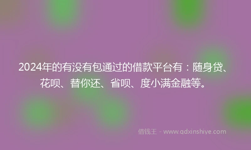 2024年的有没有包通过的借款平台有：随身贷、花呗、替你还、省呗、度小满金融等。