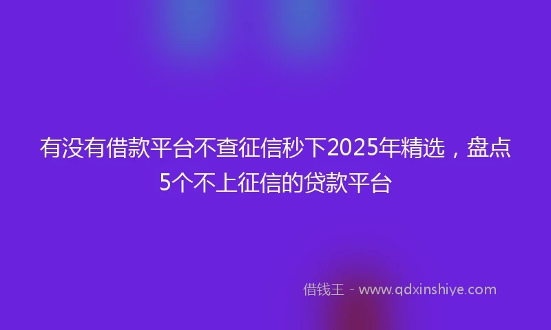 有没有借款平台不查征信秒下2025年精选，盘点5个不上征信的贷款平台