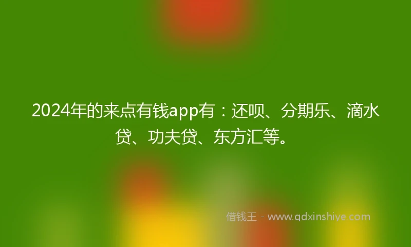 2024年的来点有钱app有：还呗、分期乐、滴水贷、功夫贷、东方汇等。