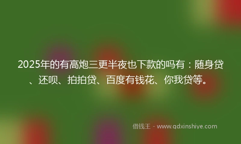 2025年的有高炮三更半夜也下款的吗有：随身贷、还呗、拍拍贷、百度有钱花、你我贷等。