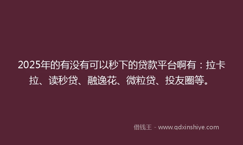 2025年的有没有可以秒下的贷款平台啊有：拉卡拉、读秒贷、融逸花、微粒贷、投友圈等。