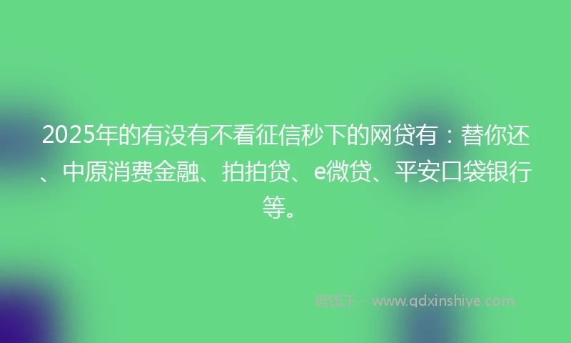 2025年的有没有不看征信秒下的网贷有：替你还、中原消费金融、拍拍贷、e微贷、平安口袋银行等。
