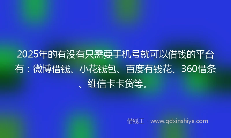 2025年的有没有只需要手机号就可以借钱的平台有：微博借钱、小花钱包、百度有钱花、360借条、维信卡卡贷等。