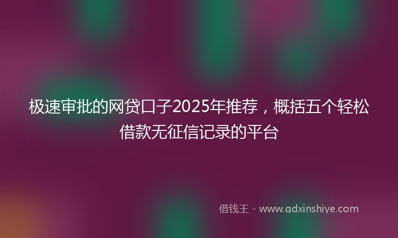 极速审批的网贷口子2025年推荐，概括五个轻松借款无征信记录的平台