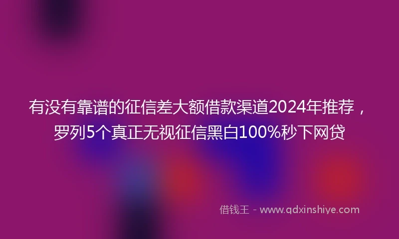 有没有靠谱的征信差大额借款渠道2024年推荐，罗列5个真正无视征信黑白100%秒下网贷