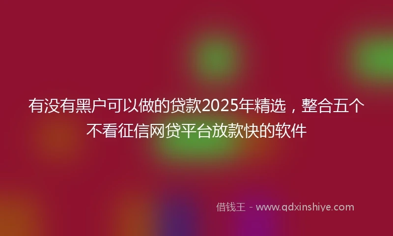 有没有黑户可以做的贷款2025年精选，整合五个不看征信网贷平台放款快的软件