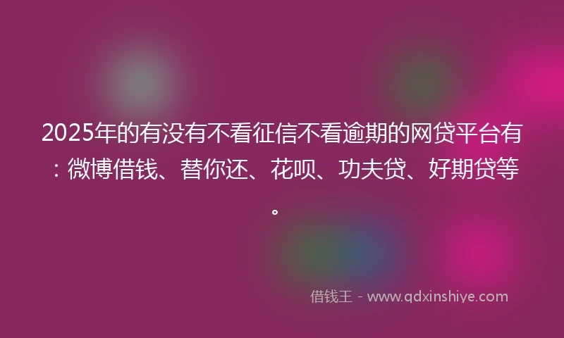 2025年的有没有不看征信不看逾期的网贷平台有：微博借钱、替你还、花呗、功夫贷、好期贷等。