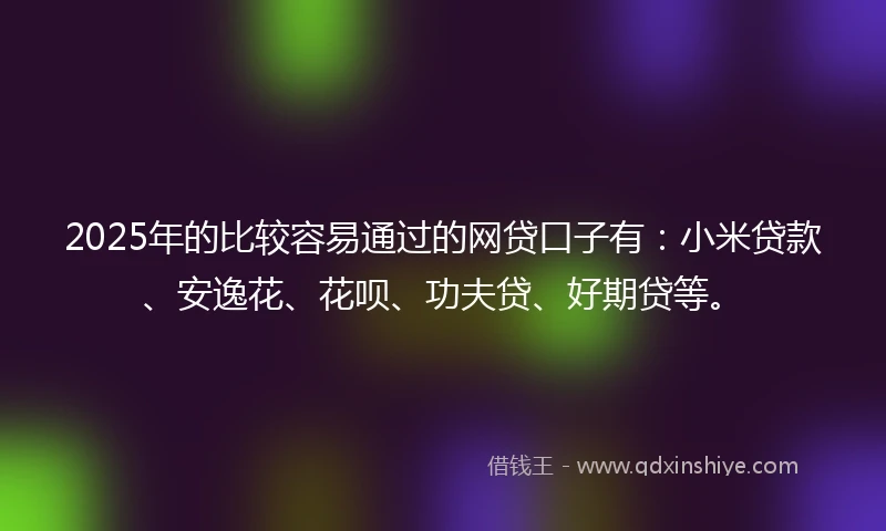 2025年的比较容易通过的网贷口子有：小米贷款、安逸花、花呗、功夫贷、好期贷等。