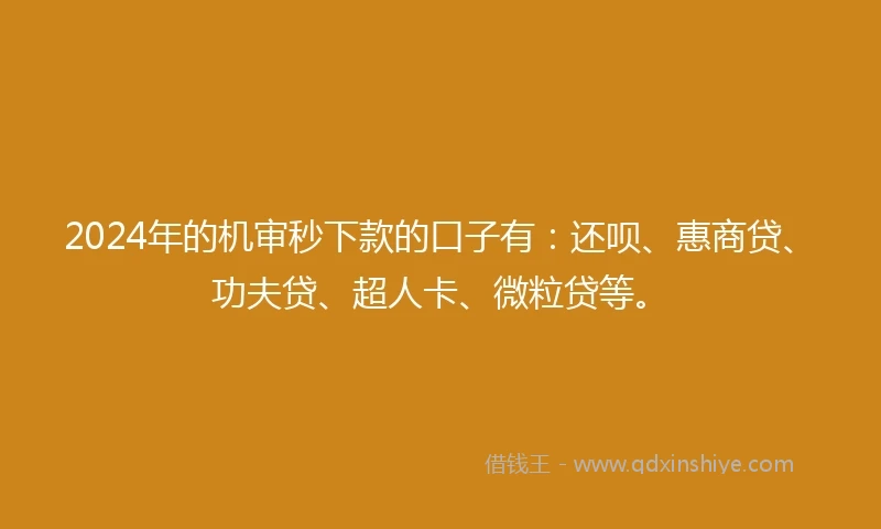 2024年的机审秒下款的口子有：还呗、惠商贷、功夫贷、超人卡、微粒贷等。