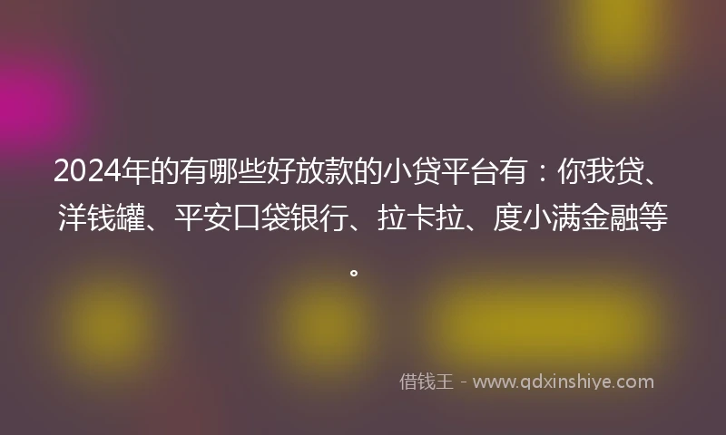 2024年的有哪些好放款的小贷平台有：你我贷、洋钱罐、平安口袋银行、拉卡拉、度小满金融等。