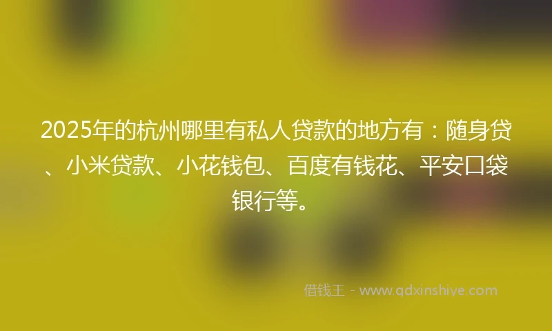 2025年的杭州哪里有私人贷款的地方有：随身贷、小米贷款、小花钱包、百度有钱花、平安口袋银行等。
