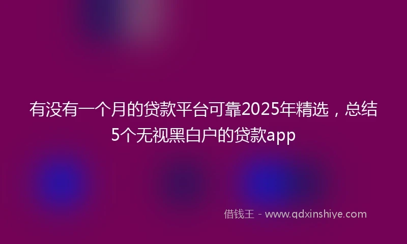 有没有一个月的贷款平台可靠2025年精选，总结5个无视黑白户的贷款app
