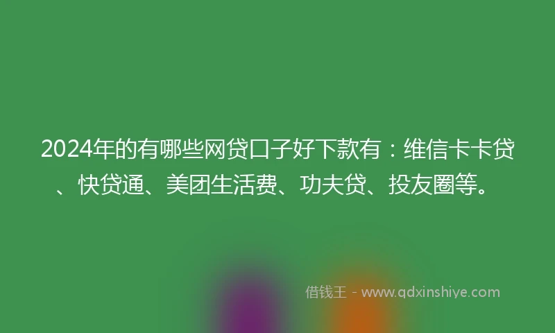 2024年的有哪些网贷口子好下款有：维信卡卡贷、快贷通、美团生活费、功夫贷、投友圈等。