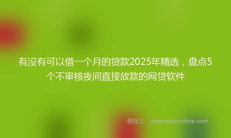 有没有可以借一个月的贷款2025年精选，盘点5个不审核夜间直接放款的网贷软件