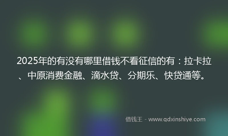2025年的有没有哪里借钱不看征信的有：拉卡拉、中原消费金融、滴水贷、分期乐、快贷通等。