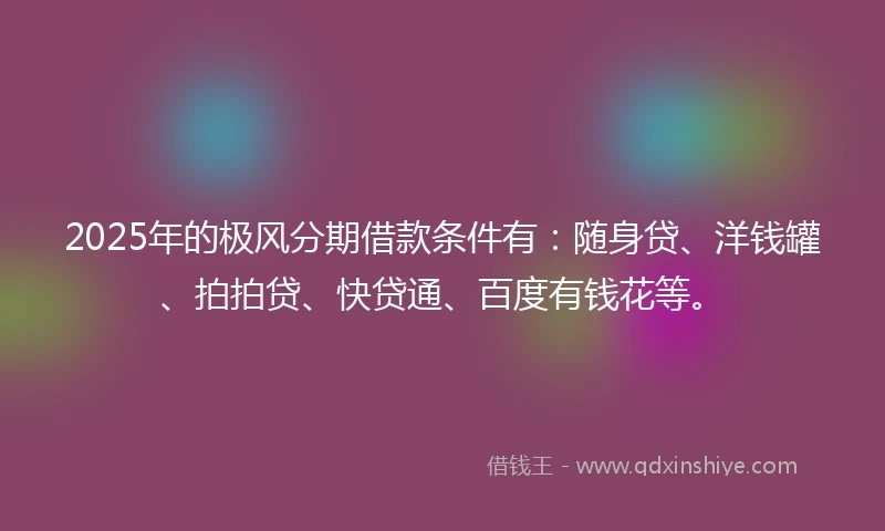 2025年的极风分期借款条件有：随身贷、洋钱罐、拍拍贷、快贷通、百度有钱花等。