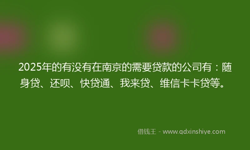 2025年的有没有在南京的需要贷款的公司有：随身贷、还呗、快贷通、我来贷、维信卡卡贷等。