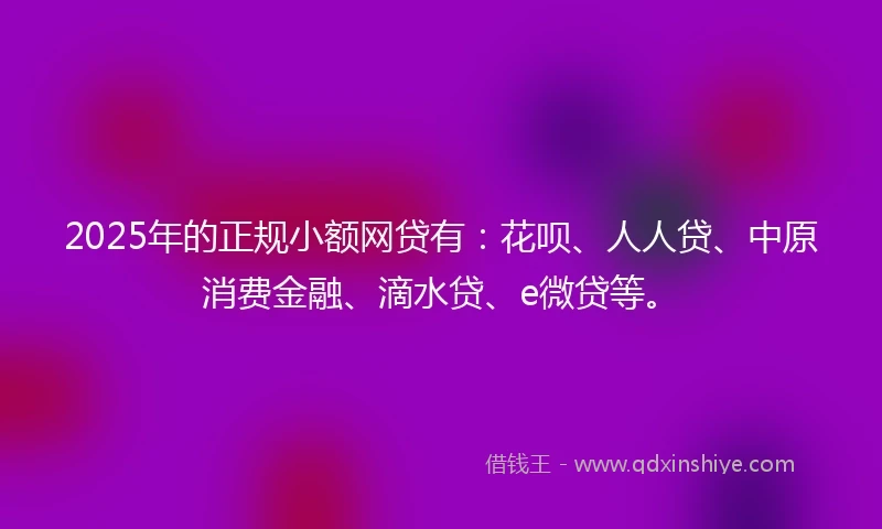 2025年的正规小额网贷有：花呗、人人贷、中原消费金融、滴水贷、e微贷等。