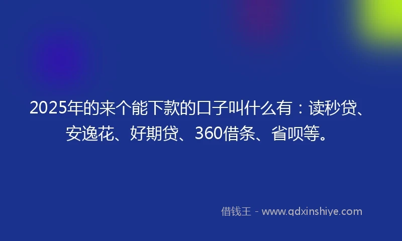 2025年的来个能下款的口子叫什么有：读秒贷、安逸花、好期贷、360借条、省呗等。