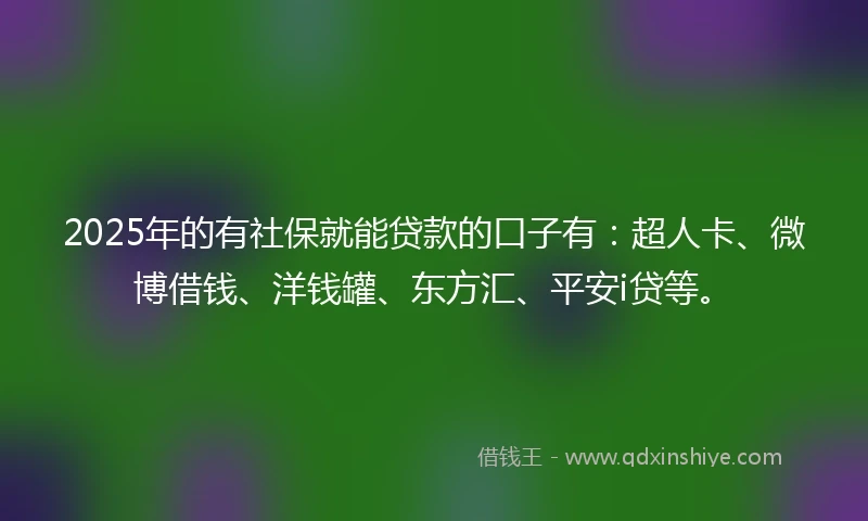 2025年的有社保就能贷款的口子有：超人卡、微博借钱、洋钱罐、东方汇、平安i贷等。