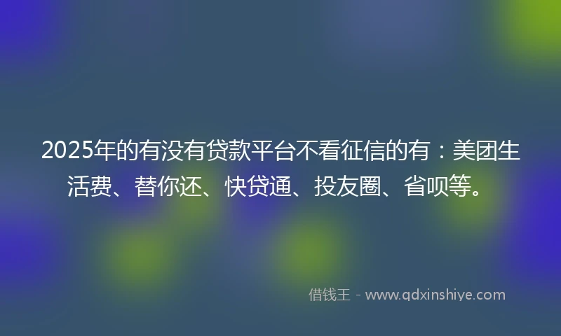 2025年的有没有贷款平台不看征信的有：美团生活费、替你还、快贷通、投友圈、省呗等。