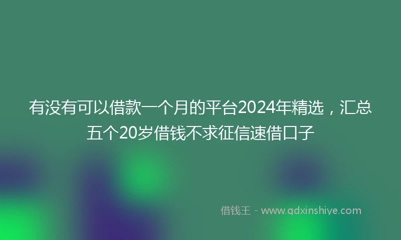 有没有可以借款一个月的平台2024年精选，汇总五个20岁借钱不求征信速借口子