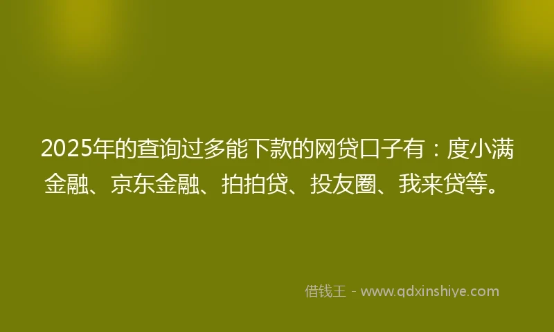 2025年的查询过多能下款的网贷口子有：度小满金融、京东金融、拍拍贷、投友圈、我来贷等。