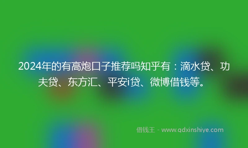 2024年的有高炮口子推荐吗知乎有：滴水贷、功夫贷、东方汇、平安i贷、微博借钱等。