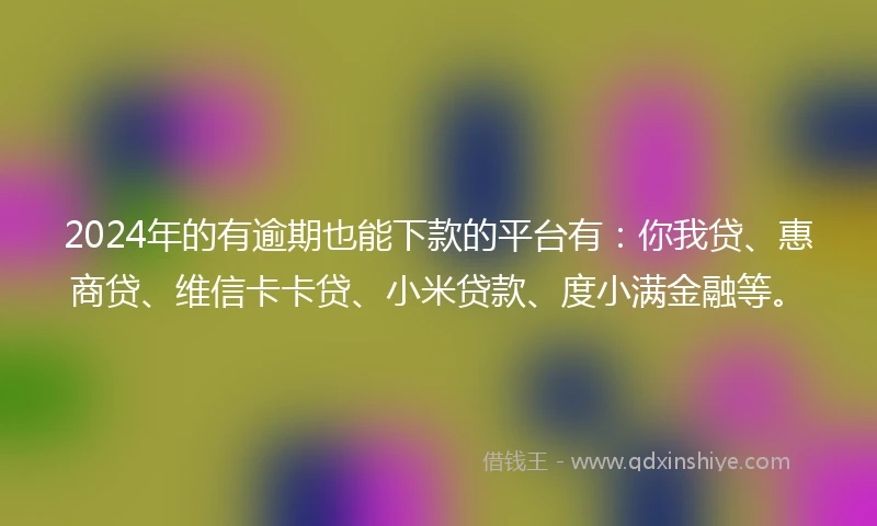 2024年的有逾期也能下款的平台有：你我贷、惠商贷、维信卡卡贷、小米贷款、度小满金融等。