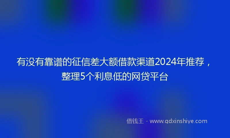 有没有靠谱的征信差大额借款渠道2024年推荐，整理5个利息低的网贷平台