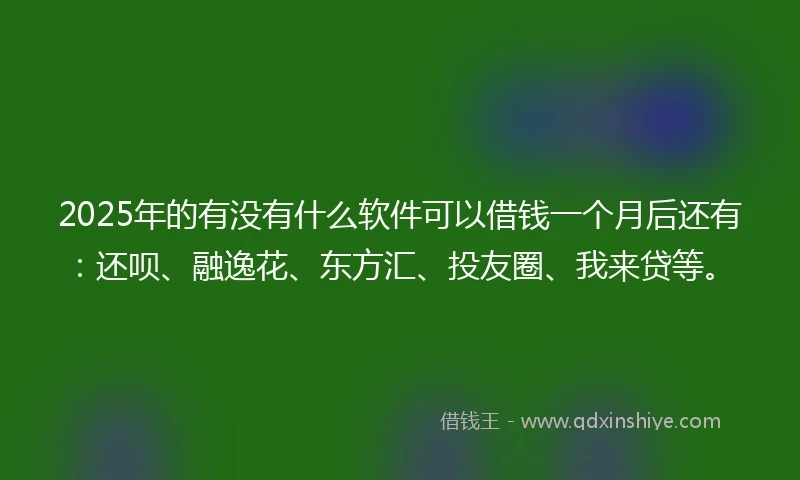 2025年的有没有什么软件可以借钱一个月后还有：还呗、融逸花、东方汇、投友圈、我来贷等。