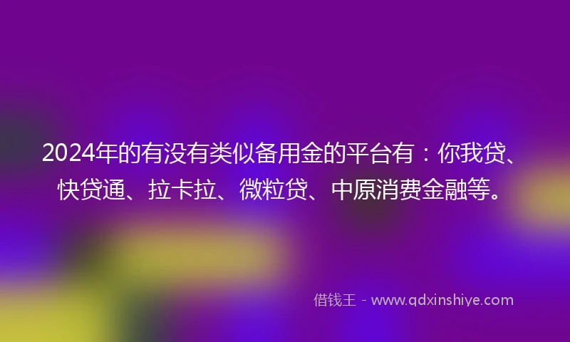 2024年的有没有类似备用金的平台有：你我贷、快贷通、拉卡拉、微粒贷、中原消费金融等。