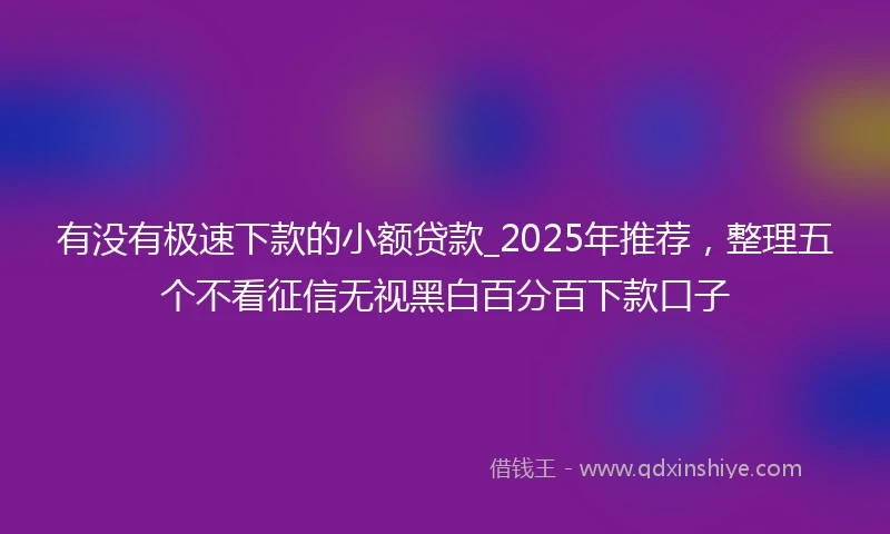有没有极速下款的小额贷款_2025年推荐，整理五个不看征信无视黑白百分百下款口子