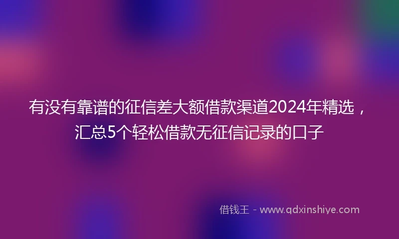 有没有靠谱的征信差大额借款渠道2024年精选，汇总5个轻松借款无征信记录的口子