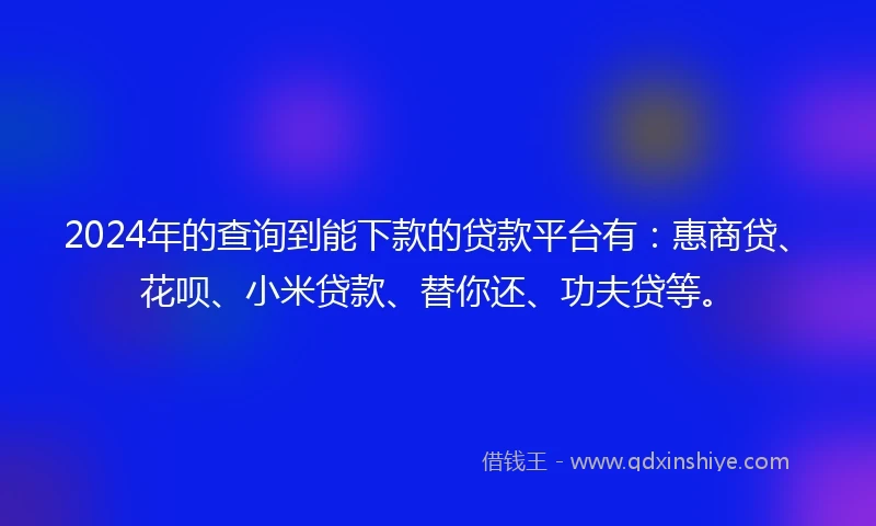 2024年的查询到能下款的贷款平台有：惠商贷、花呗、小米贷款、替你还、功夫贷等。