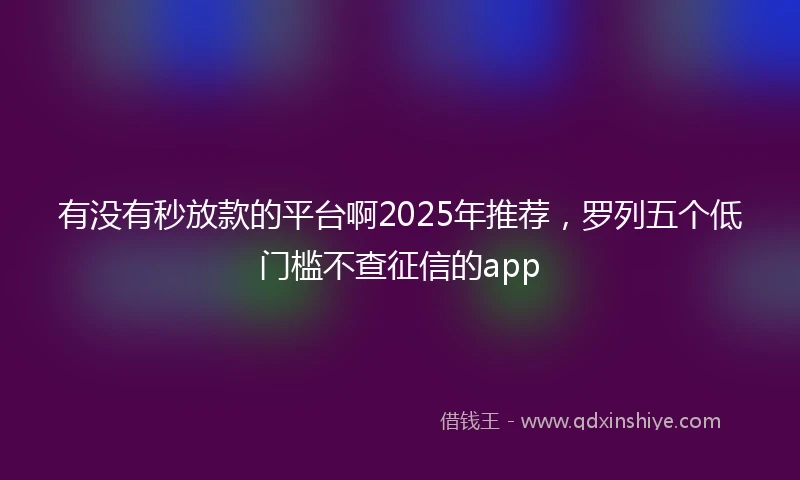 有没有秒放款的平台啊2025年推荐，罗列五个低门槛不查征信的app