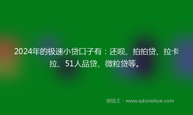2024年的极速小贷口子有：还呗、拍拍贷、拉卡拉、51人品贷、微粒贷等。