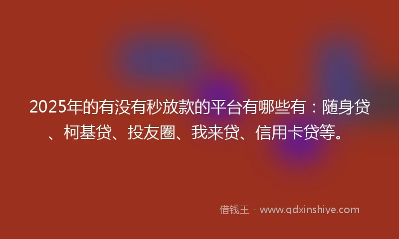 2025年的有没有秒放款的平台有哪些有：随身贷、柯基贷、投友圈、我来贷、信用卡贷等。