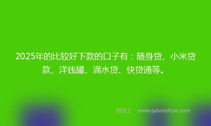 2025年的比较好下款的口子有：随身贷、小米贷款、洋钱罐、滴水贷、快贷通等。