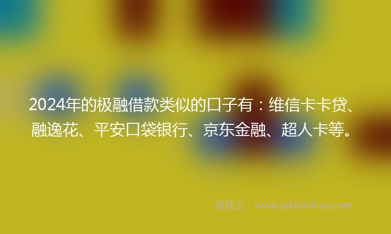 2024年的极融借款类似的口子有：维信卡卡贷、融逸花、平安口袋银行、京东金融、超人卡等。