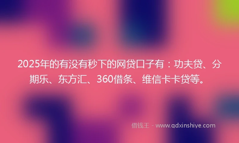 2025年的有没有秒下的网贷口子有：功夫贷、分期乐、东方汇、360借条、维信卡卡贷等。