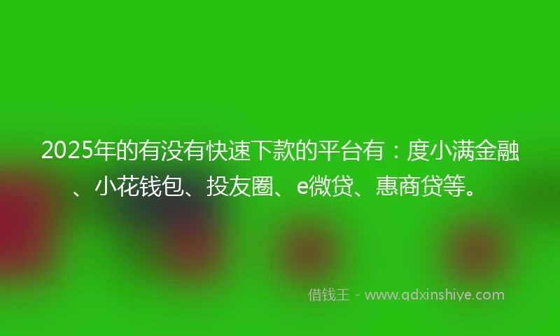 2025年的有没有快速下款的平台有：度小满金融、小花钱包、投友圈、e微贷、惠商贷等。