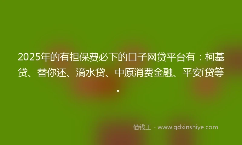2025年的有担保费必下的口子网贷平台有：柯基贷、替你还、滴水贷、中原消费金融、平安i贷等。