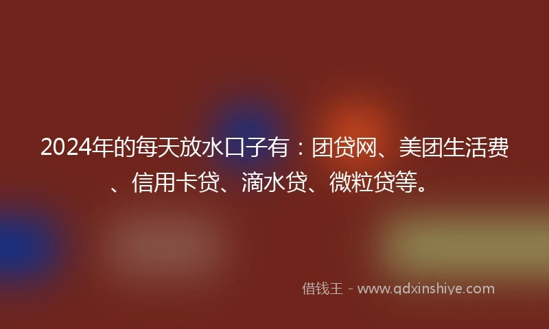 2024年的每天放水口子有：团贷网、美团生活费、信用卡贷、滴水贷、微粒贷等。