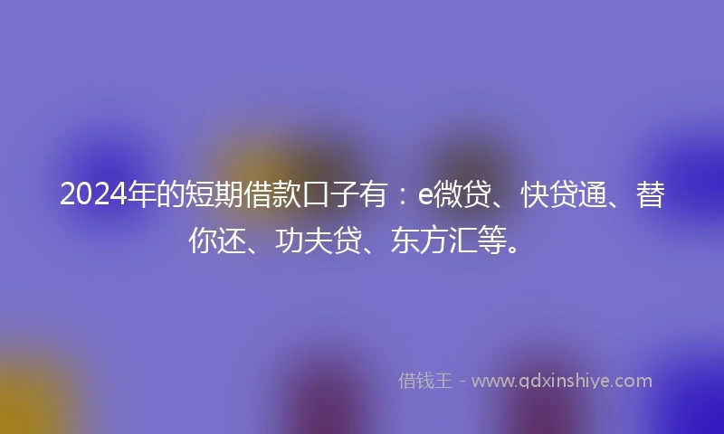 2024年的短期借款口子有：e微贷、快贷通、替你还、功夫贷、东方汇等。